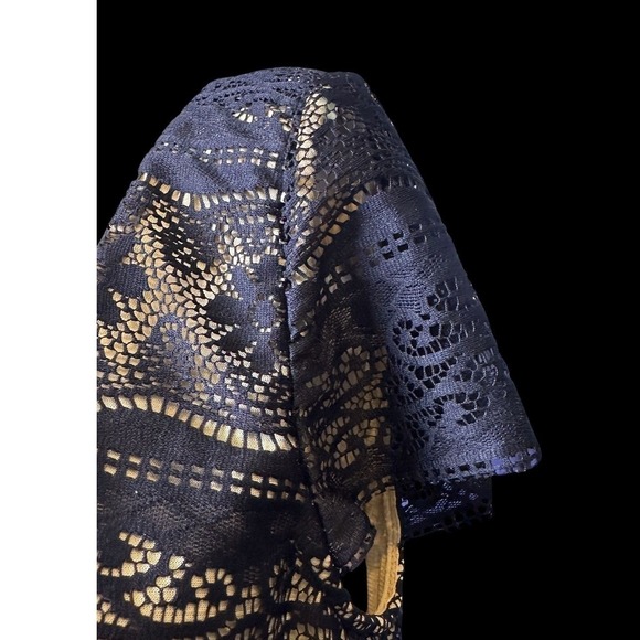 ECI Lace Blouse‎ Women 6 Black Empire Waist Short Sleeve Scoop Neck Whimsigoth - Picture 8 of 16